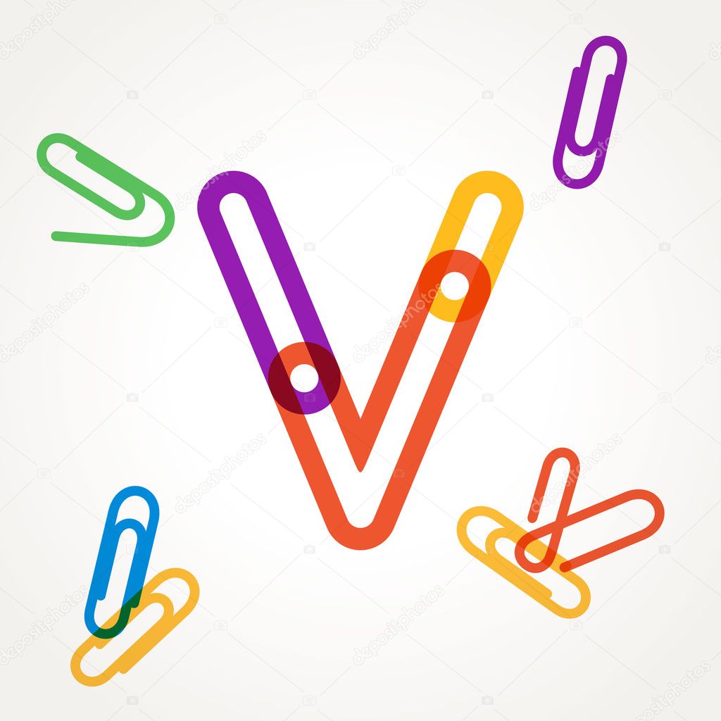 V letter from paper clip alphabet.