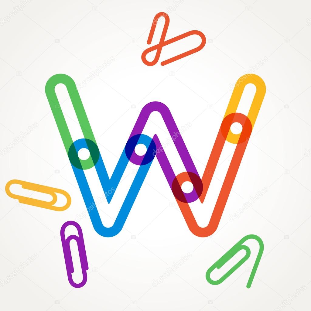 W letter from paper clip alphabet.