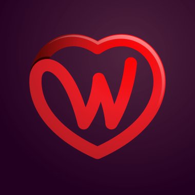 W harfi kırmızı kalp ile.