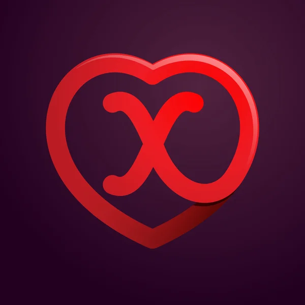 X-brev med rött hjärta. — Stock vektor