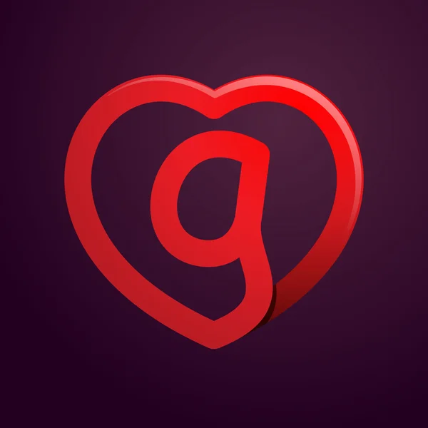 G lettera con cuore rosso . — Vettoriale Stock