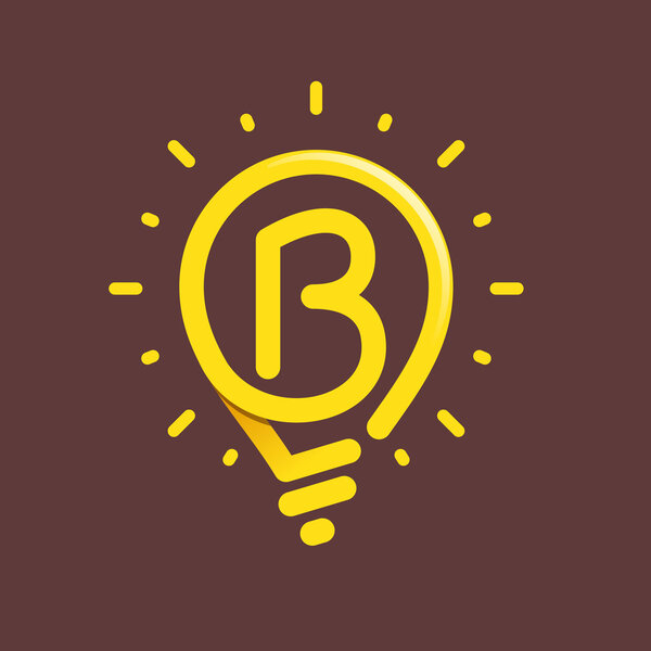B letter with light bulb or idea icon.