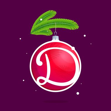 D harfi ile Noel kırmızı top ve çam dalları.