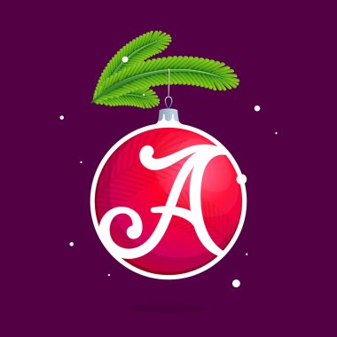 Christmas kırmızı top ve çam dalları ile A harfi.