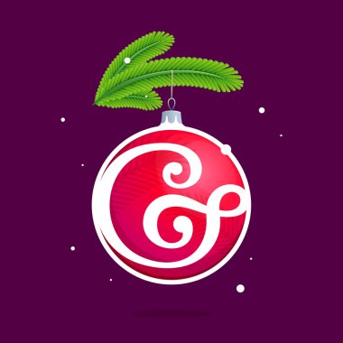 G harfi ile Noel kırmızı top ve çam dalları.