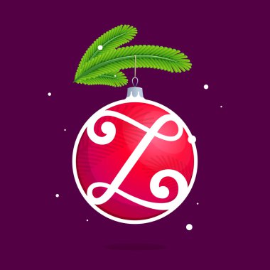 Z harfi ile Noel kırmızı top ve çam dalları.