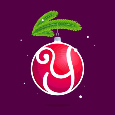 Y harfi ile Noel kırmızı top ve çam dalları.