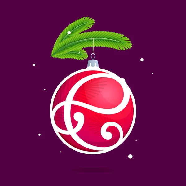 Lettre E avec boule rouge de Noël et branches de sapin . — Image vectorielle