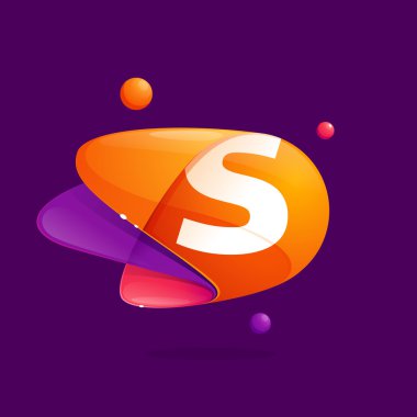 S letter with atoms orbits colorful icon. clipart