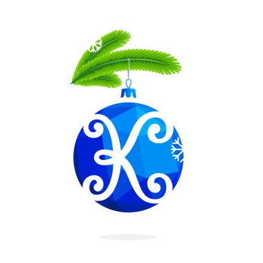 K harfi ile mavi kristal Noel top.