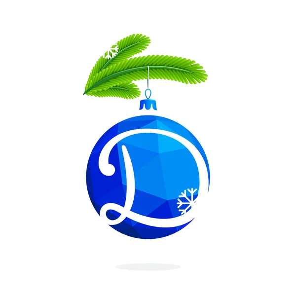 D carta con bola de Navidad de cristal azul . — Vector de stock