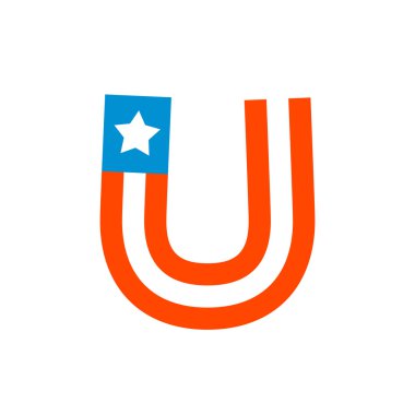 U letter with american stars and stripes. clipart