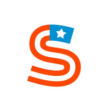 S letter with american stars and stripes. clipart