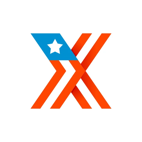 X letter with american stars and stripes. — Stock Vector