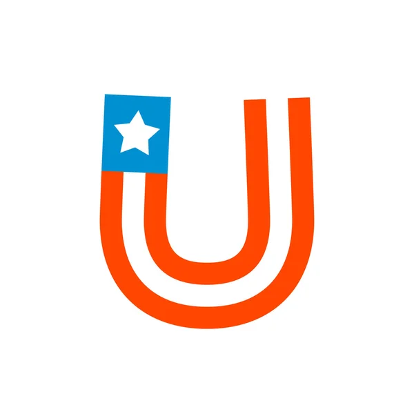 U letter with american stars and stripes. — Stock Vector