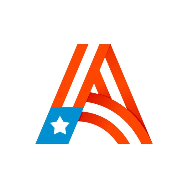 Letter A with american stars and stripes. — Stock Vector