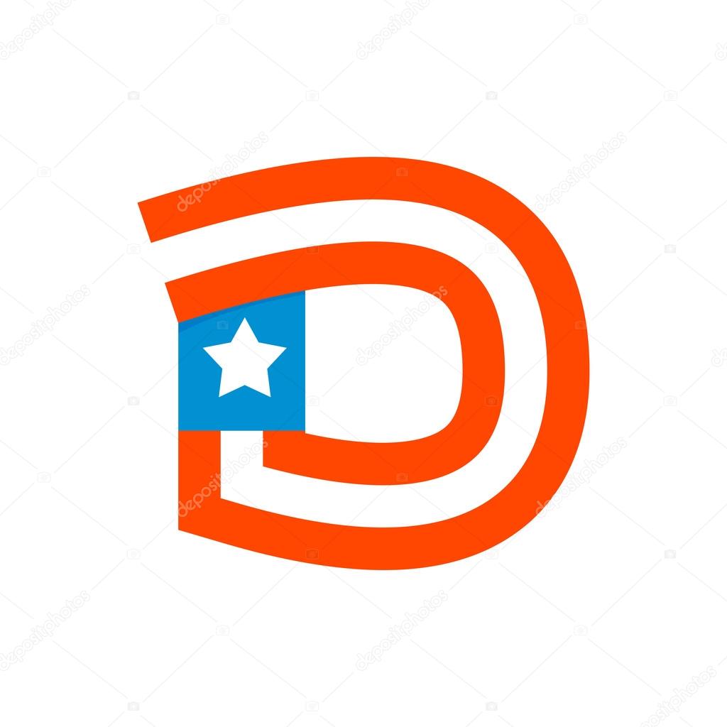 D letter with american stars and stripes.