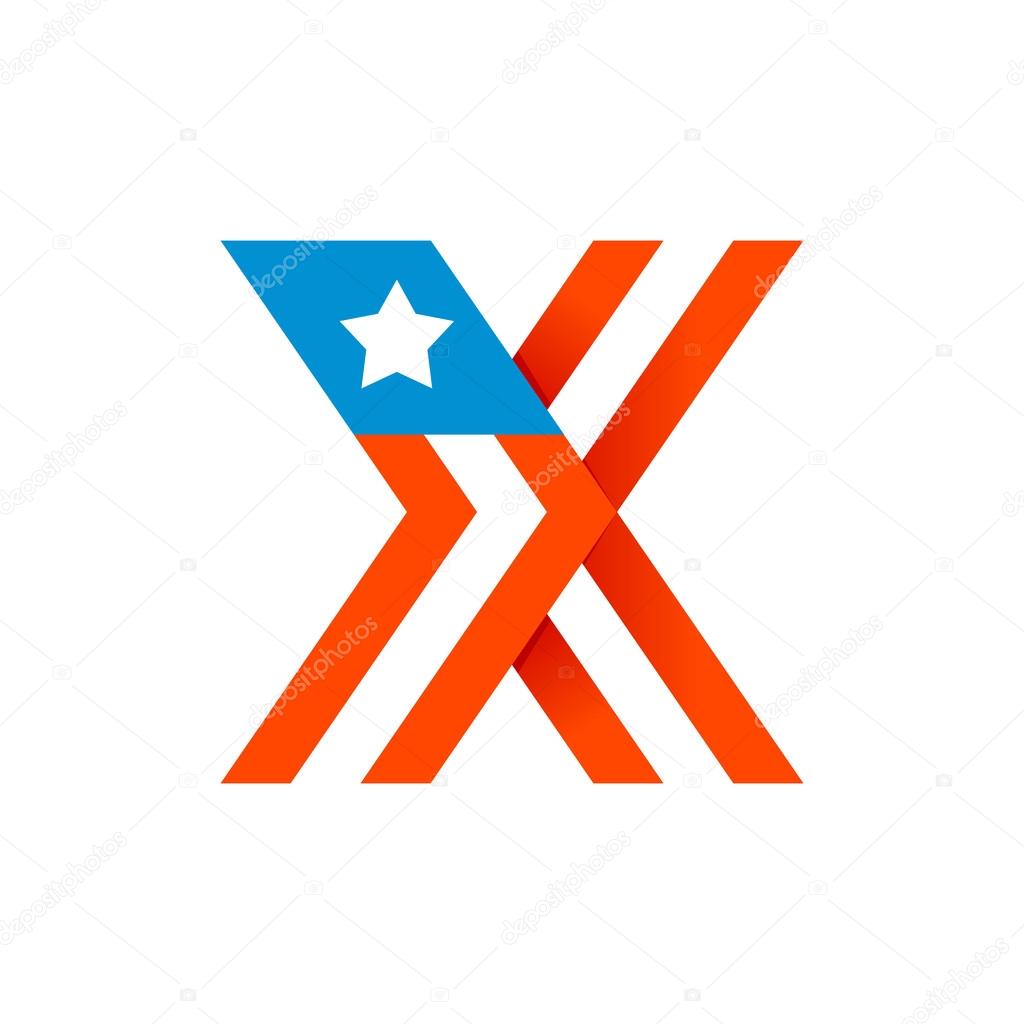 X letter with american stars and stripes.