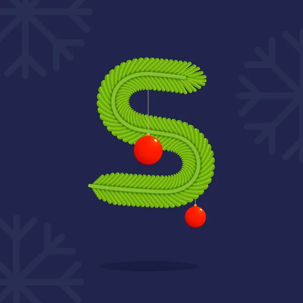 S brief gevormd door decoratieve fir-kerstboom takken — Stockvector