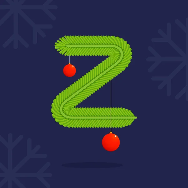 Z brief gevormd door decoratieve fir-kerstboom takken — Stockvector