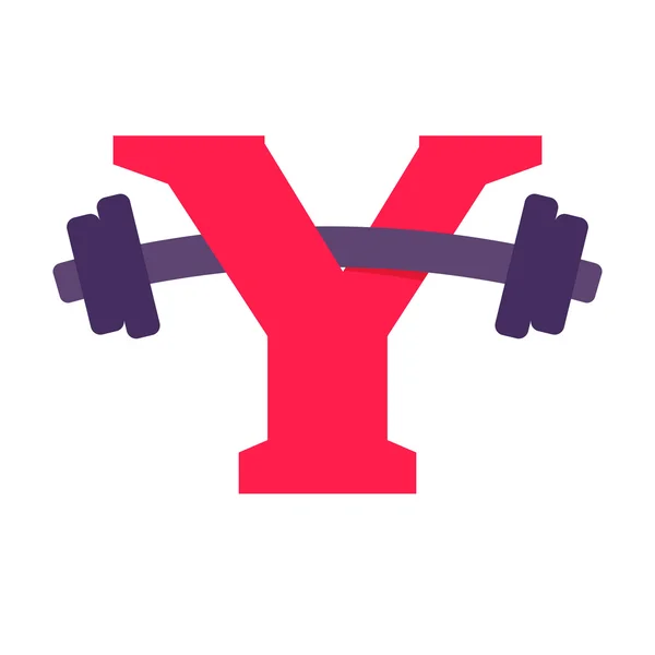 Y letter with barbell. — Stock Vector