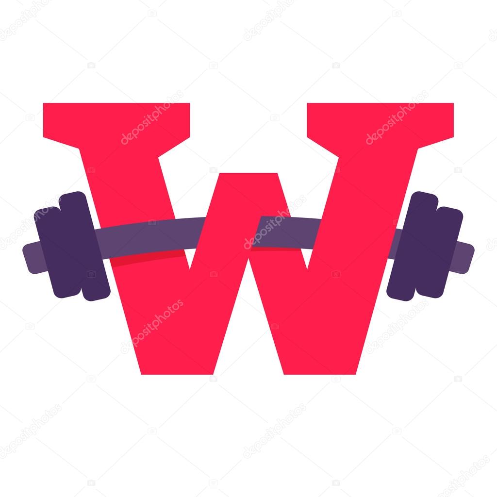W letter with barbell.