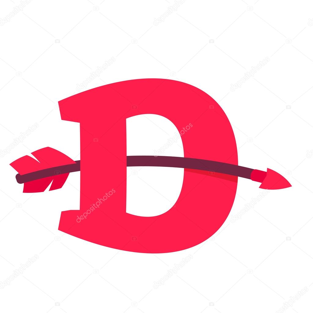 D letter with curved arrow.