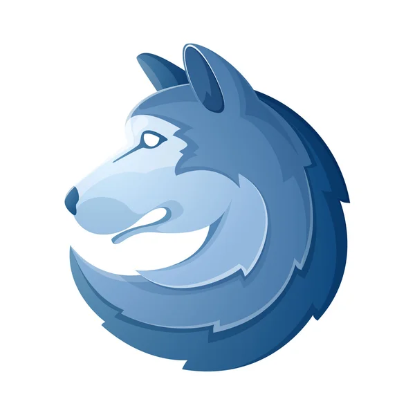Wolf head volume logo. Blue on white. — Stock Vector