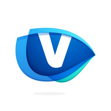 V letter logo with blue wing or eye