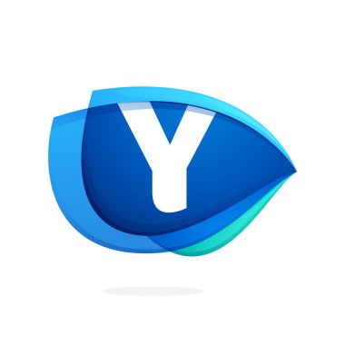 Y letter logo with blue wing or eye