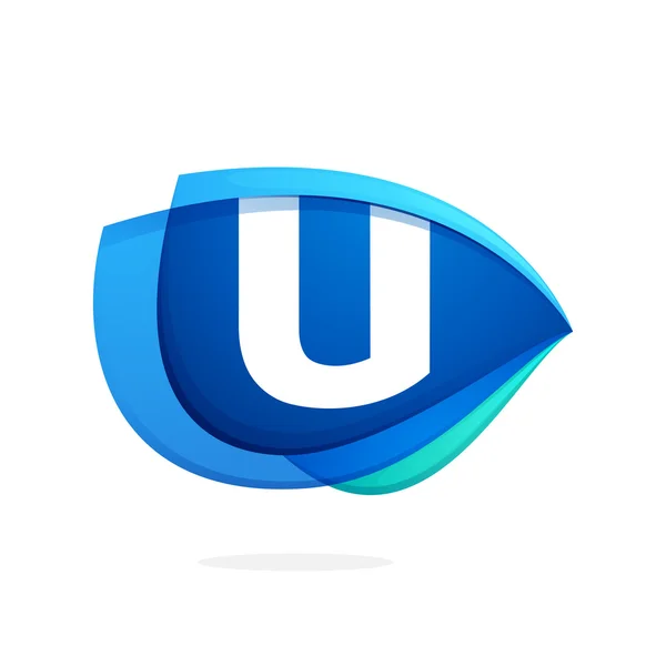 U letter logo with blue wing or eye — Stock Vector