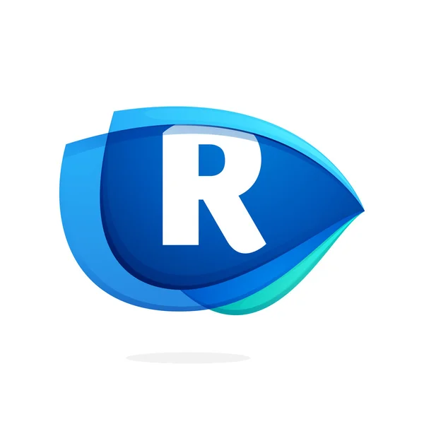 R letter logo with blue wing or eye — ストックベクタ