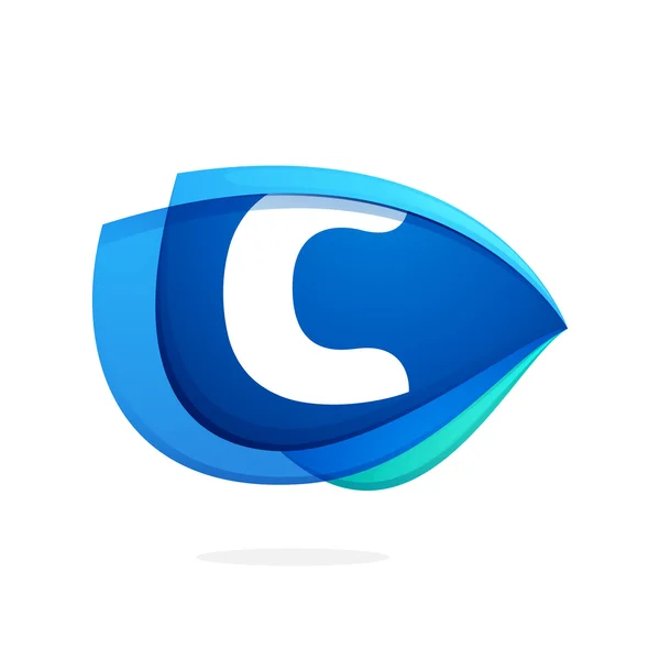 C letter logo with blue wing or eye — 스톡 벡터