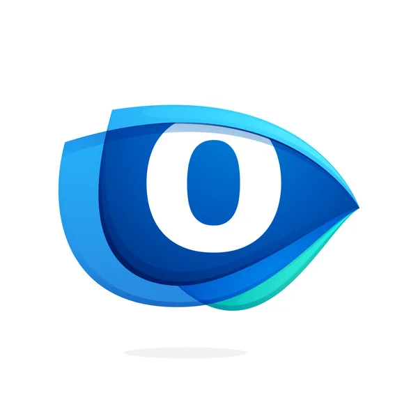 O letter logo with blue wing or eye — Stock vektor