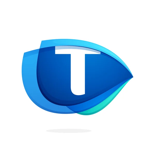 T letter logo with blue wing or eye — ストックベクタ