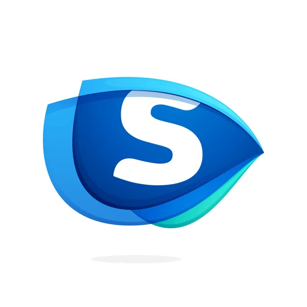 S буква логотип с голубым крылом или глаз — стоковый вектор