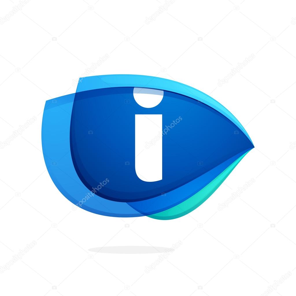 I letter logo with blue wing or eye