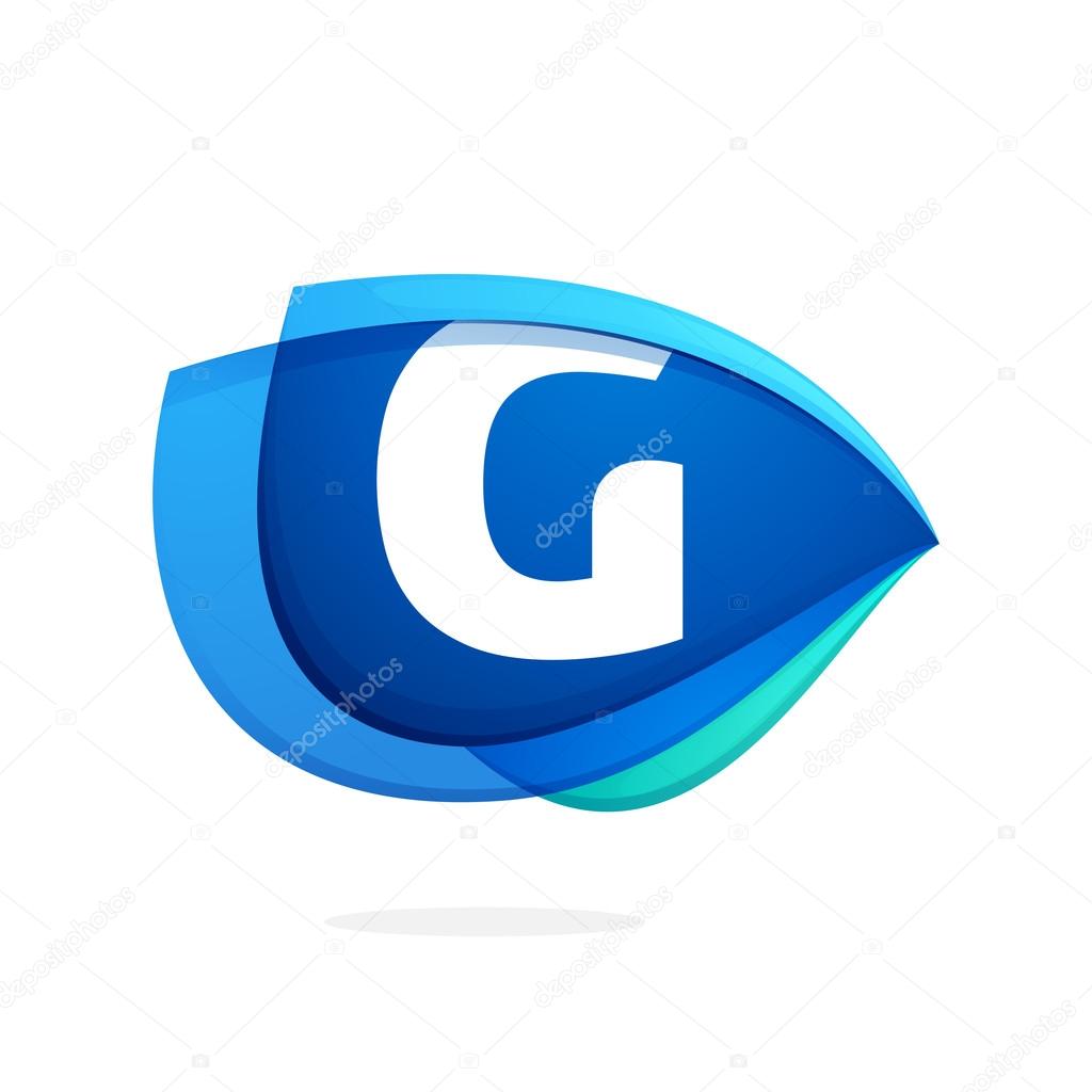 G letter logo with blue wing or eye