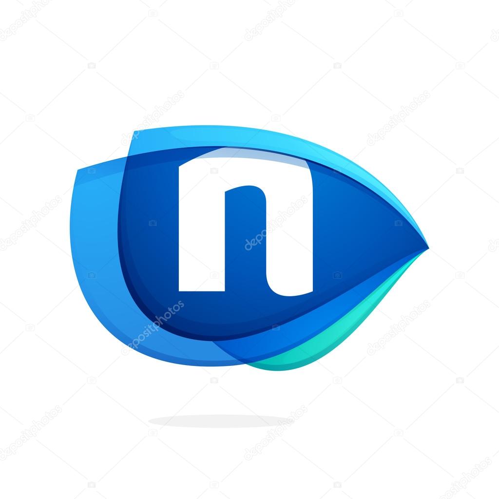 N letter logo with blue wing or eye