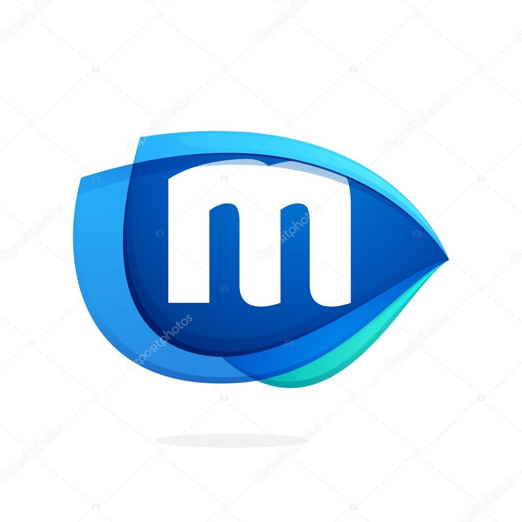 M letter logo with blue wing or eye. Abstract trendy letter multicolored vector design template elements for your application or corporate identity
