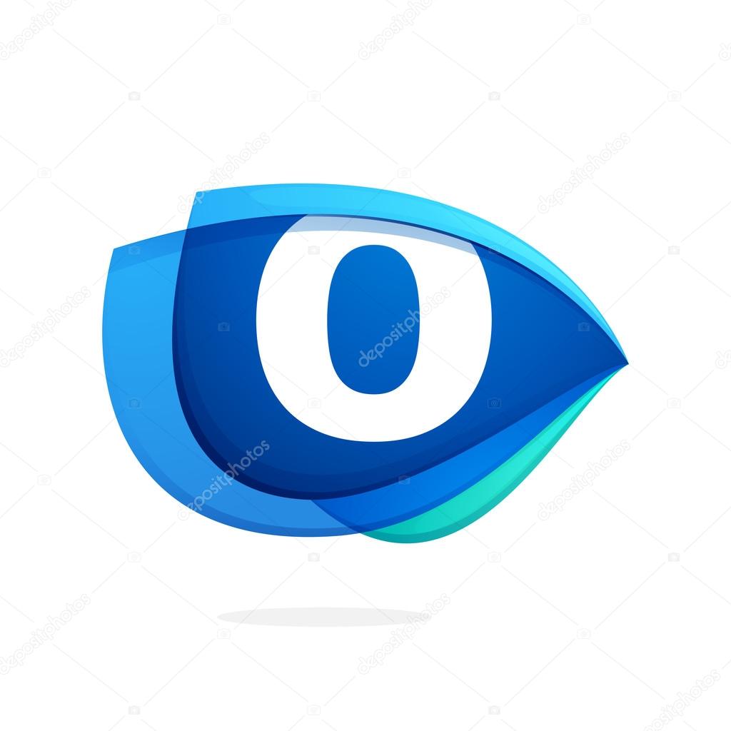 O letter logo with blue wing or eye
