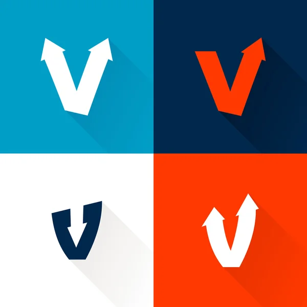Lettre V avec ensemble de flèches — Image vectorielle