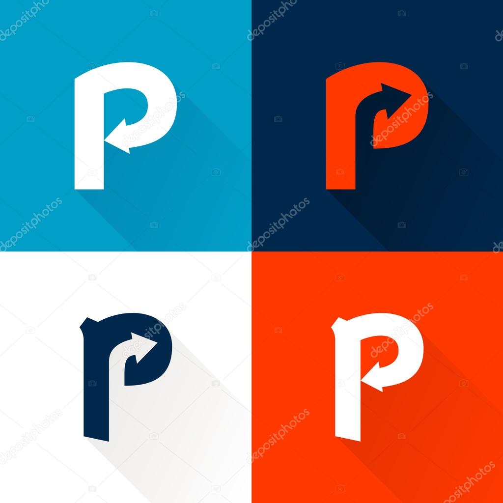 P letter with arrows set. Vector design template elements for your application or corporate identity