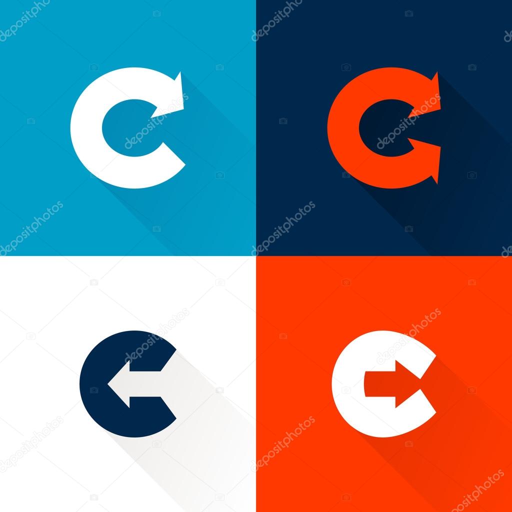 C letter with arrows set. Vector design template elements for your application or corporate identity