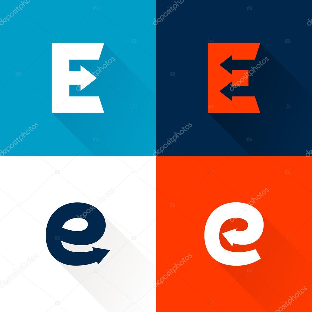 E letter with arrows set. Vector design template elements for your application or corporate identity