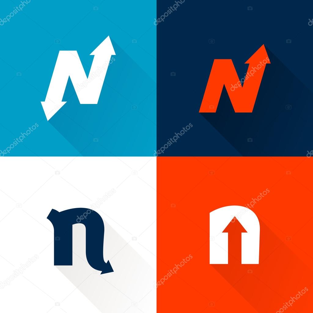 N letter with arrows set. Vector design template elements for your application or corporate identity