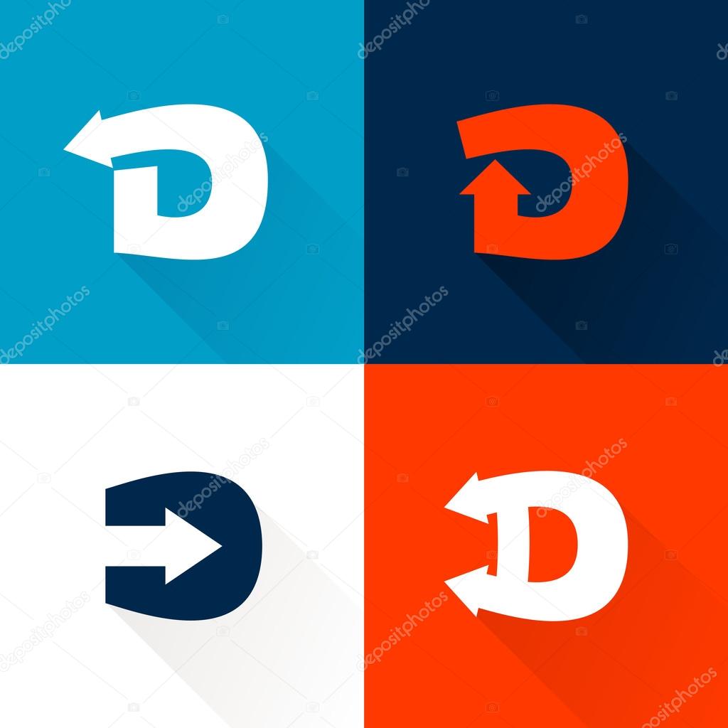 D letter with arrows set. Vector design template elements for your application or corporate identity