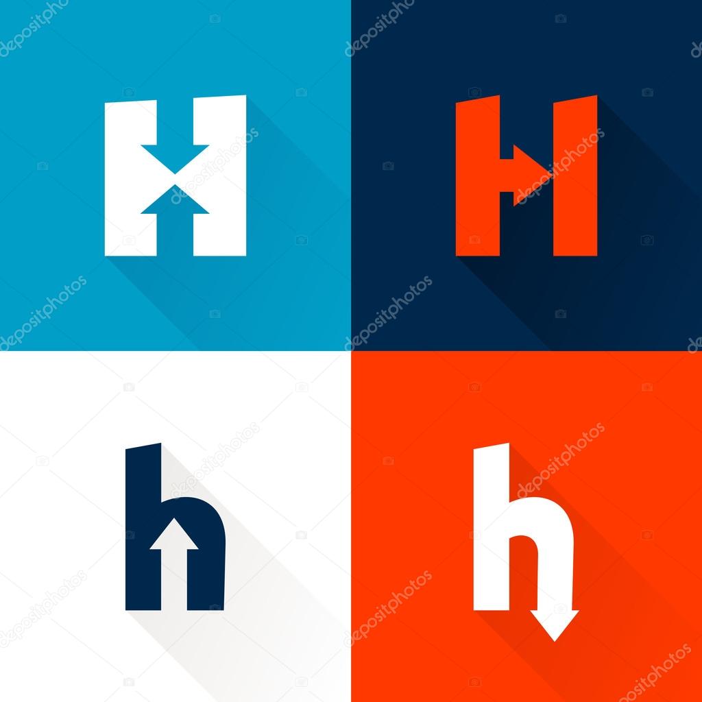 H letter with arrows set. Vector design template elements for your application or corporate identity