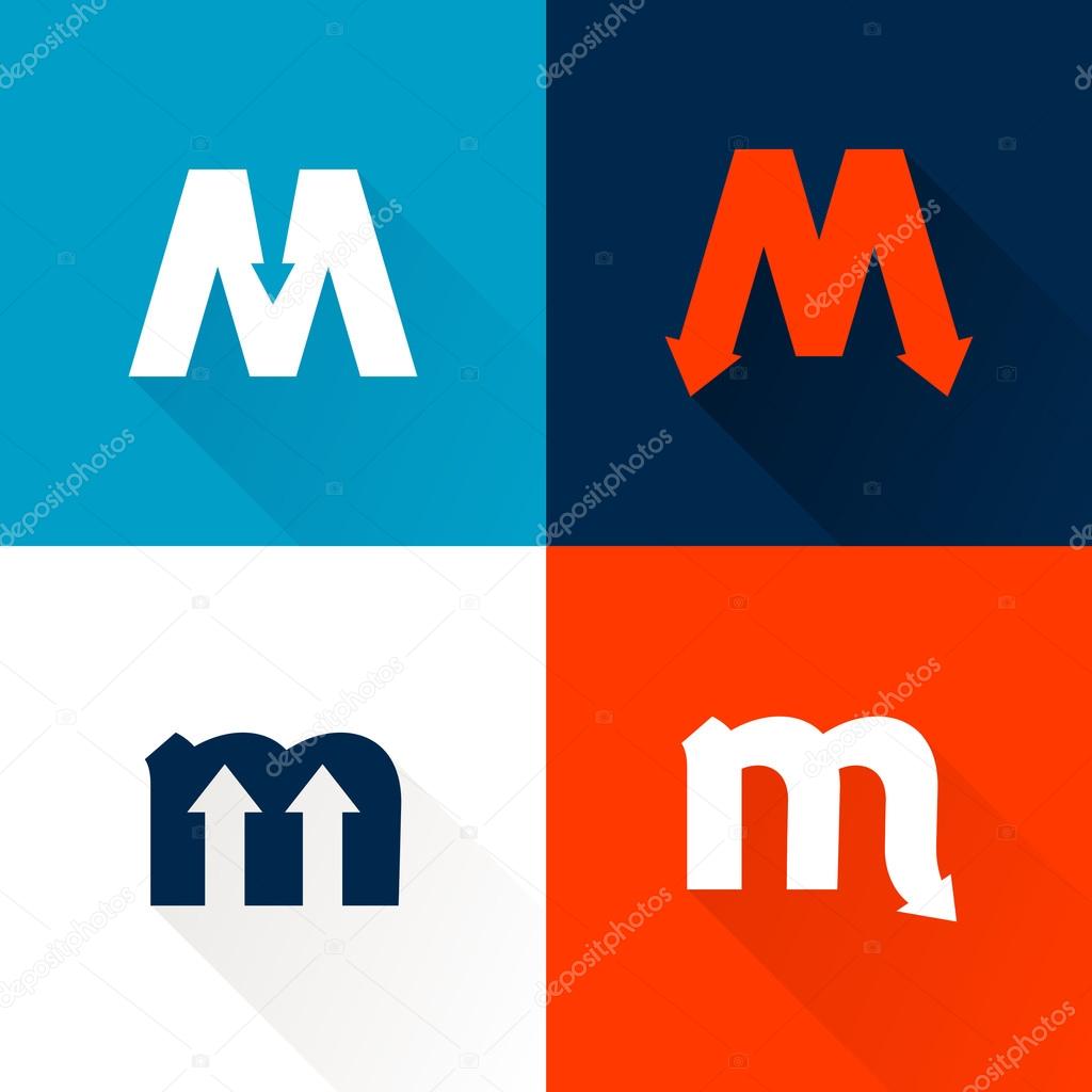 M letter with arrows set. Vector design template elements for your application or corporate identity