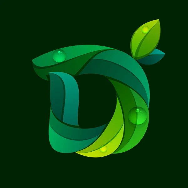 โลโก้ตัวอักษร D ที่สร้างขึ้นโดยใบสีเขียว . — ภาพเวกเตอร์สต็อก